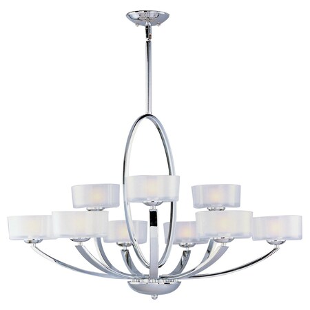 Maxim Nine Light Polished Chrome Frosted Glass Drum Shade Chandelier 19046FTPC